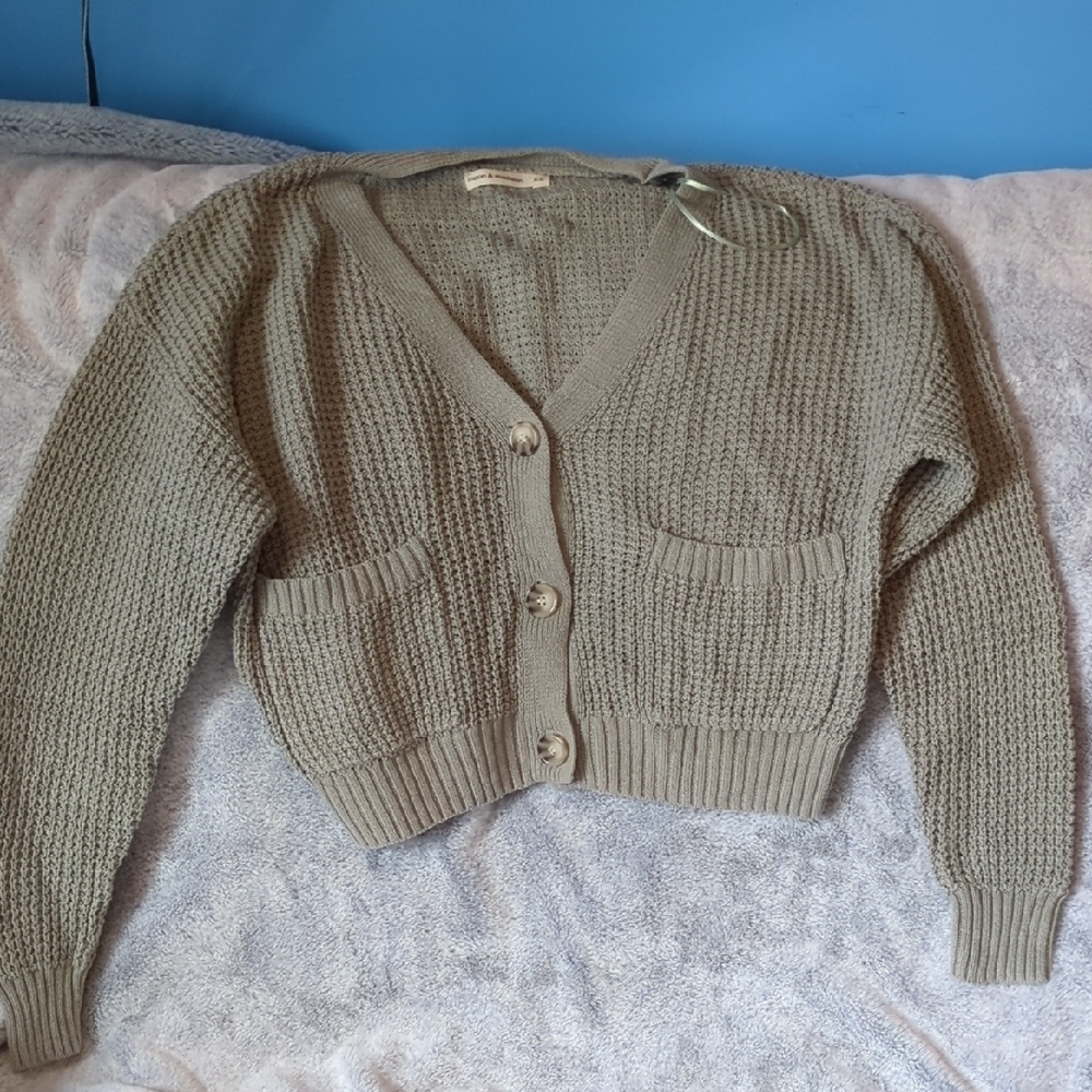 Olive Green Knit Cardigan Sweater